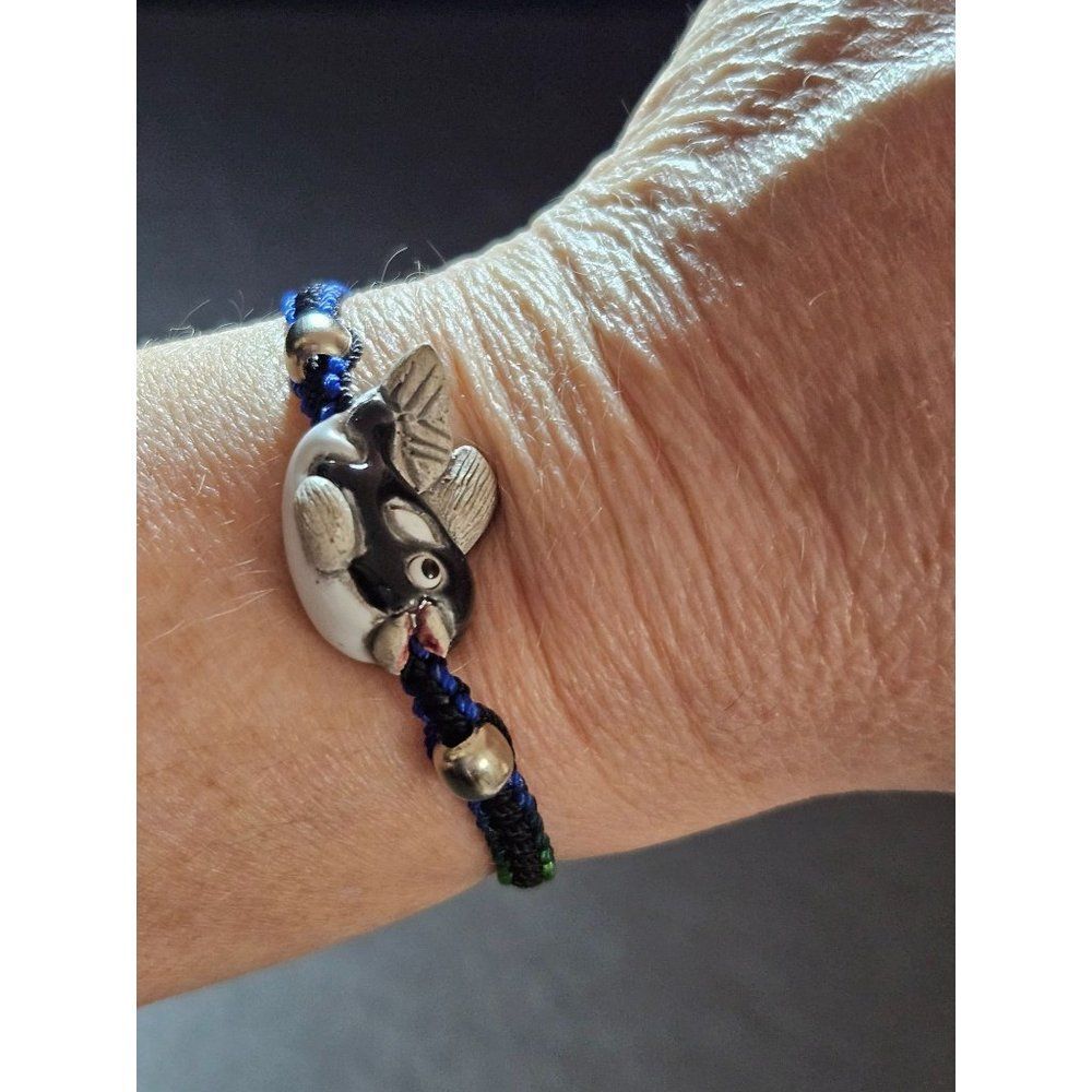 Ceramic black and white whale bracelet adjustable